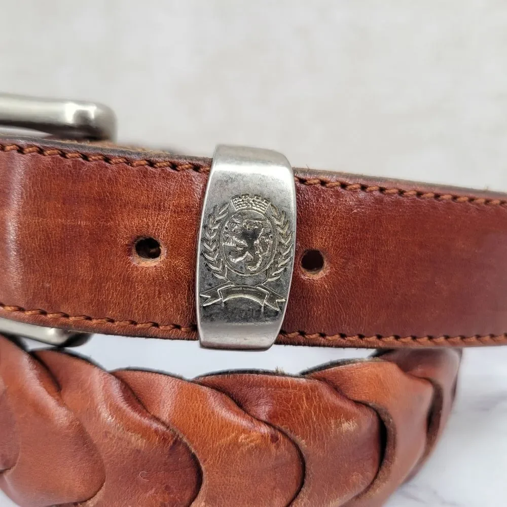 Vintage Brown Leather Link or Braided Belt Silver Toned Buckle